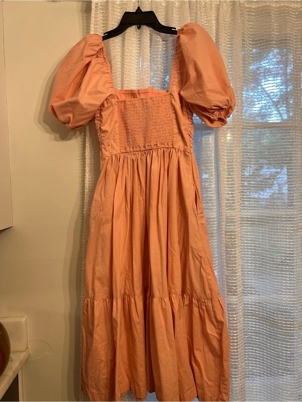 Abercrombie & Fitch Pink Tiered Maxi Dress with Puff Sleeves